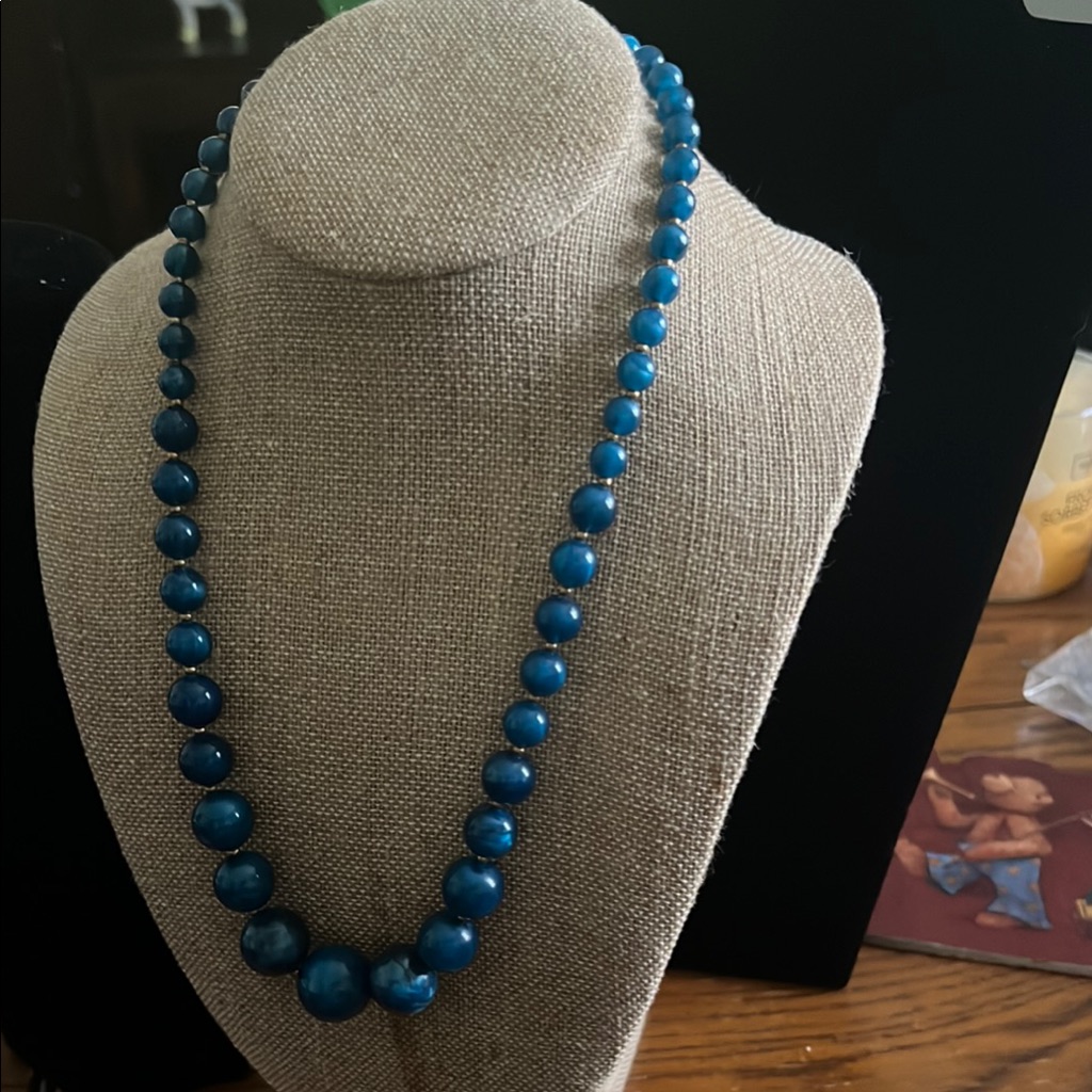 Vibrant Blue Graduated Bead Necklace 10$